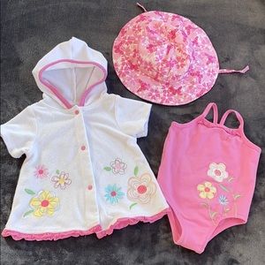 Baby bathing suit, cover up & hat